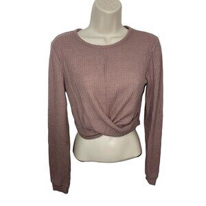SKY & SPARROW Women's Size Small Mauve Waffle Cropped Lounge Top Twisted Hem